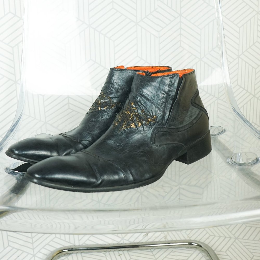 Robert Wayne Leather square toe "metal"ankle zip